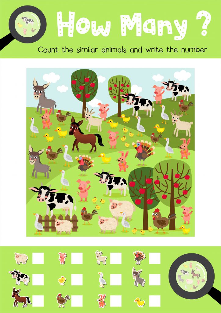 How many, count animals, wood