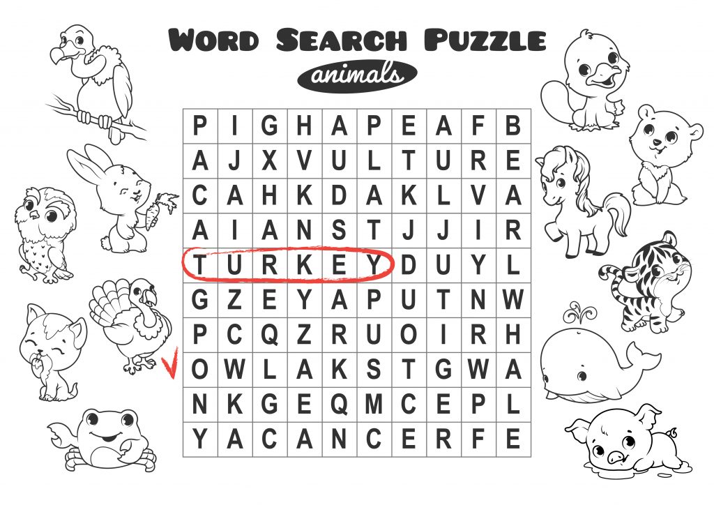 Word search, animals