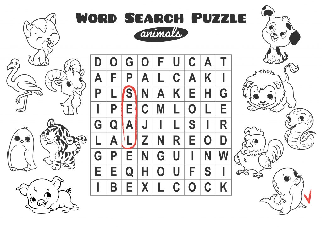 word search puzzle animals